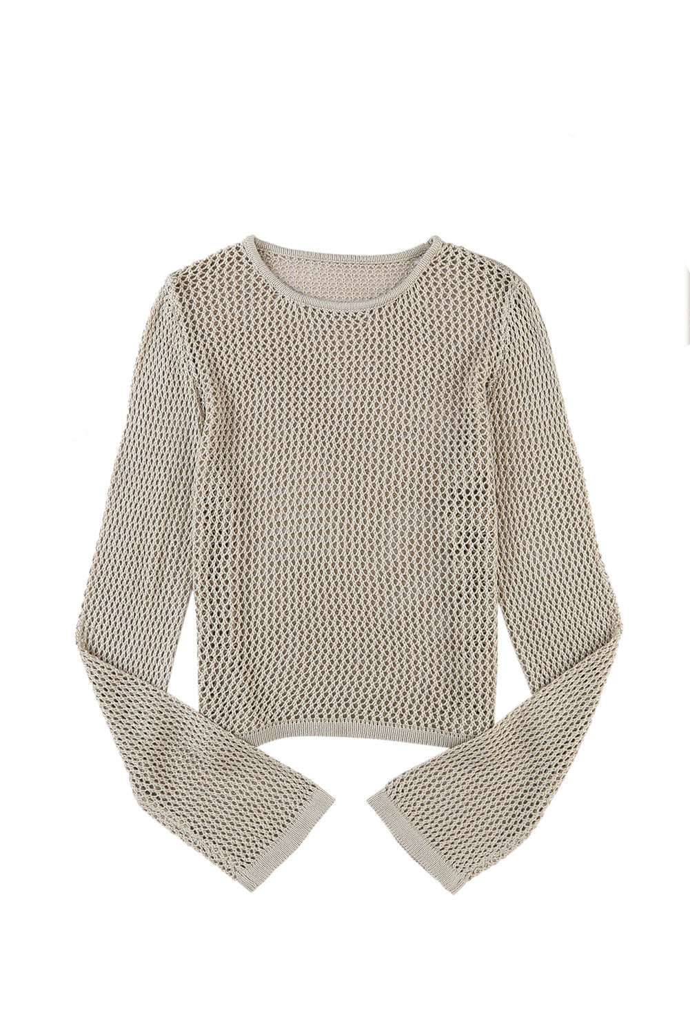 Khaki Hollow-out Knit Long Sleeve Top Long Sleeve Tops JT's Designer Fashion