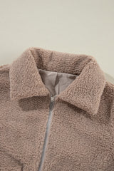 Light French Beige Zipper Pocketed Winter Fuzzy Jacket Jackets JT's Designer Fashion