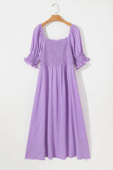 Wisteria Swiss Dot Smocked Frilled Neckline Short Sleeve Plus Size Dress Plus Size Maxi Dresses JT's Designer Fashion