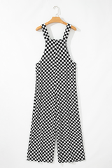 Black Checkered Print Pocketed Wide Leg Jumpsuit Jumpsuits & Rompers JT's Designer Fashion