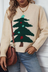 Beige Christmas Tree Pullover Graphic Sweater Sweaters JT's Designer Fashion