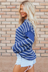 Sky Blue Stripe Drop Shoulder Casual Sweater Sweaters JT's Designer Fashion