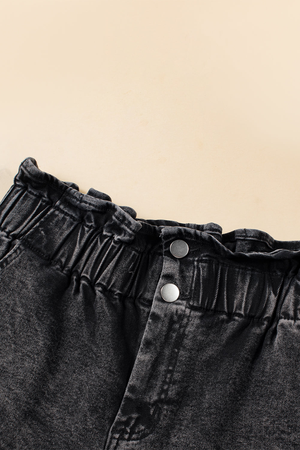 Black Vintage Washed Frilled High Waist Denim Shorts Denim Shorts JT's Designer Fashion