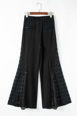 Black Boho Lace Patchwork Wide Leg High Waist Pants Pants & Culotte JT's Designer Fashion