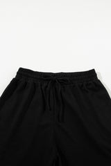 Black Casual Textured Tee and Drawstring Shorts Set Short Sets JT's Designer Fashion