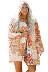 White Boho Patchwork Floral Open Front Kimono Kimonos JT's Designer Fashion