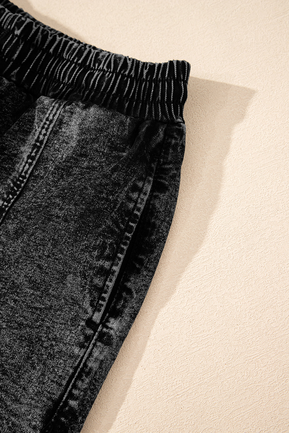Black Drawstring High Waist Pocketed Denim Shorts Denim Shorts JT's Designer Fashion