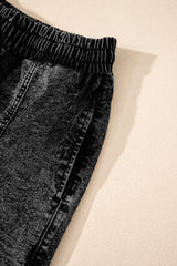 Black Drawstring High Waist Pocketed Denim Shorts Denim Shorts JT's Designer Fashion