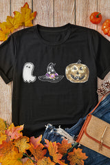 Black Halloween Sequin Pattern Patched Crewneck Tee Graphic Tees JT's Designer Fashion