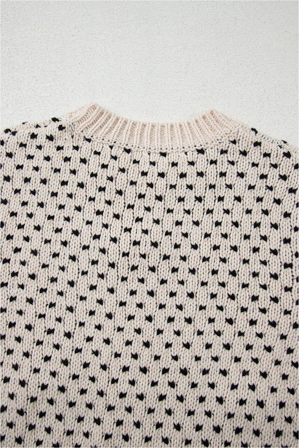 Beige Bow Decor Color Contrast Ribbed Edge Crew Neck Sweater Sweaters JT's Designer Fashion