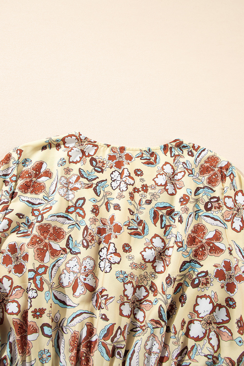 Yellow Printed Floral Bell Sleeve V Neck Wrapped Contrast Peplum Blouse Blouses & Shirts JT's Designer Fashion