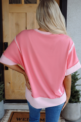 Peach Blossom Cowgirl Checkered Star Shape Print Exposed Seam T Shirt Graphic Tees JT's Designer Fashion