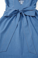 Myosotis Square Neck Pleated Waist V Cut Backless Tied Fit and Flare Dress JT's Designer Fashion