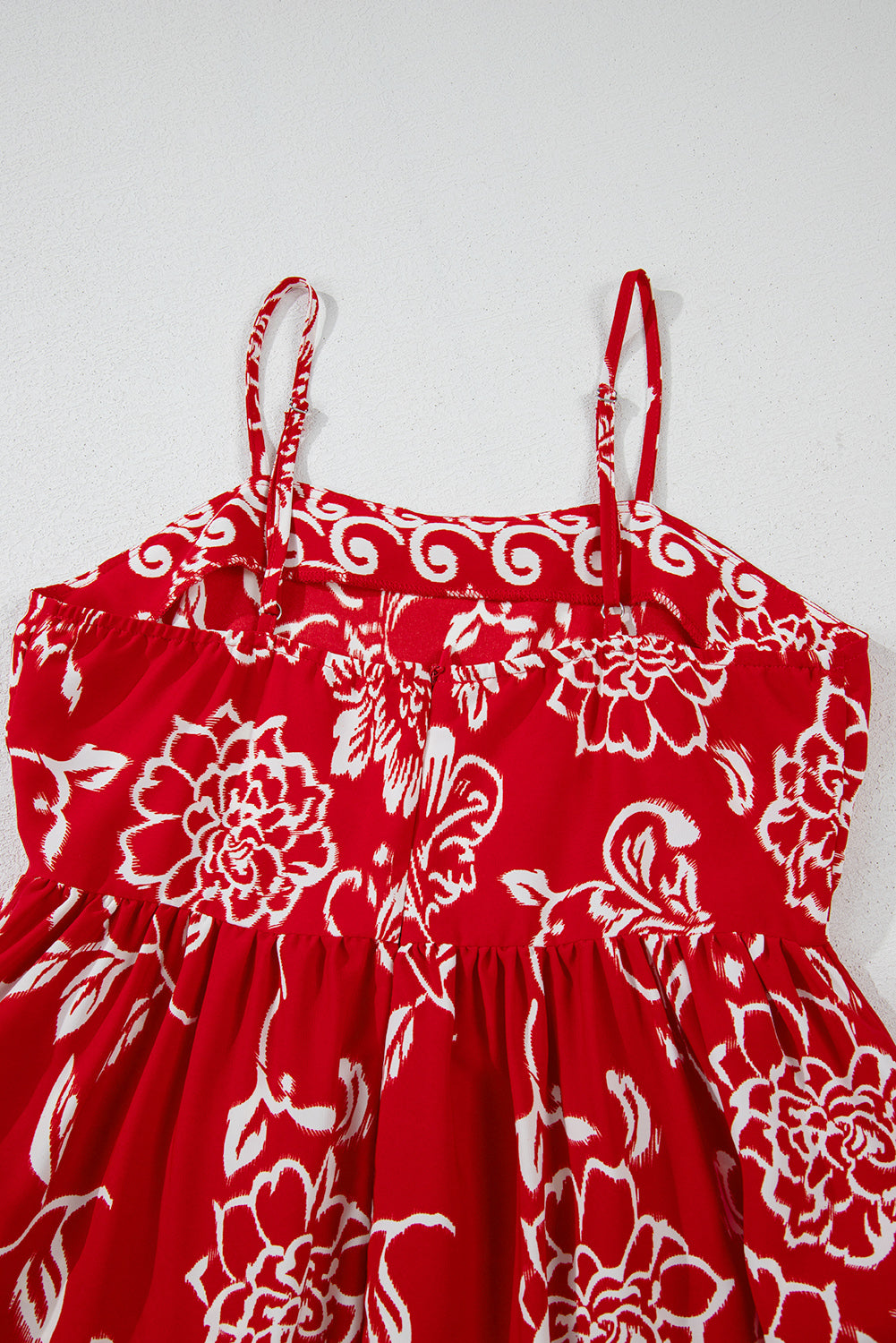 Red Floral Printed Spaghetti Strap Empire Waist Maxi Dress Floral Dresses JT's Designer Fashion