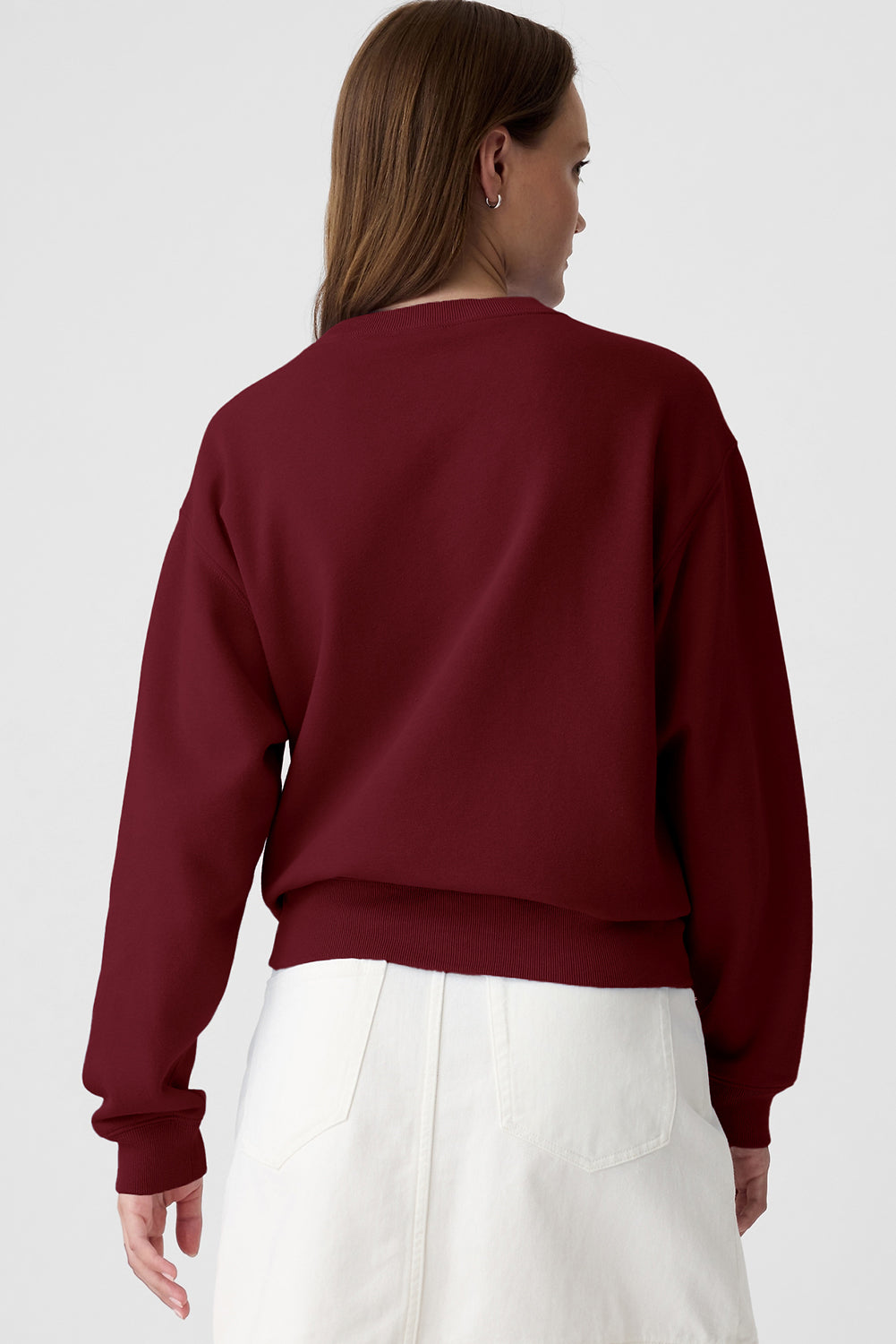 Burgundy Solid Fleece Lined Drop Shoulder Terry Sweatshirt Sweatshirts & Hoodies JT's Designer Fashion