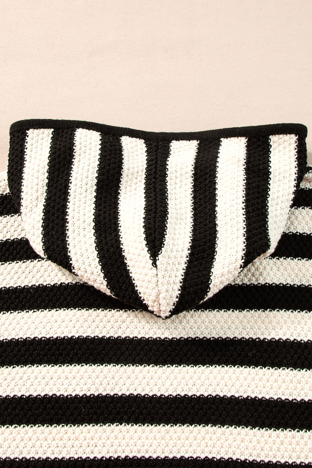 White Stripe V Neck Pocketed Drawstring Hooded Sweater Sweaters JT's Designer Fashion