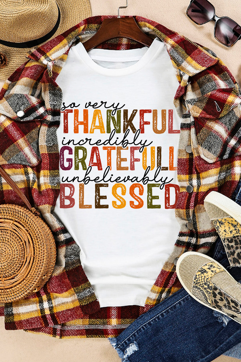 White Thanksgiving Slogan Print Crew Neck T Shirt Graphic Tees JT's Designer Fashion