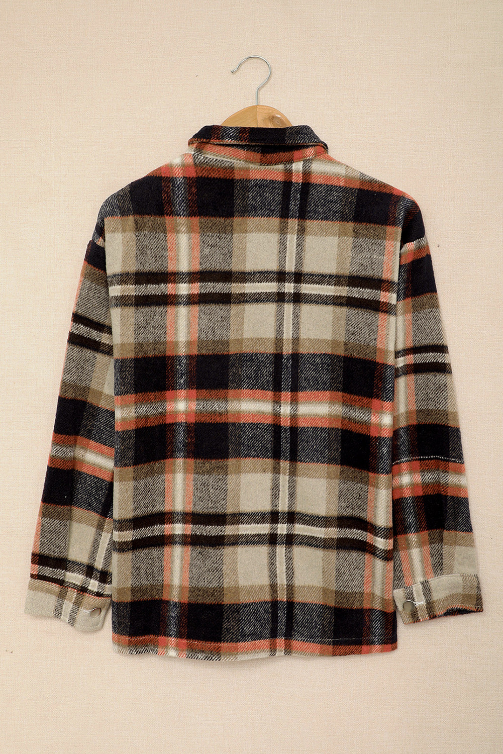 Khaki Geometric Plaid Print Pocketed Shacket Plaid Shackets JT's Designer Fashion