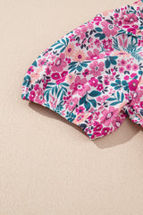Pink Floral Collared Half Placket Short Sleeve Loose Dress Floral Dresses JT's Designer Fashion