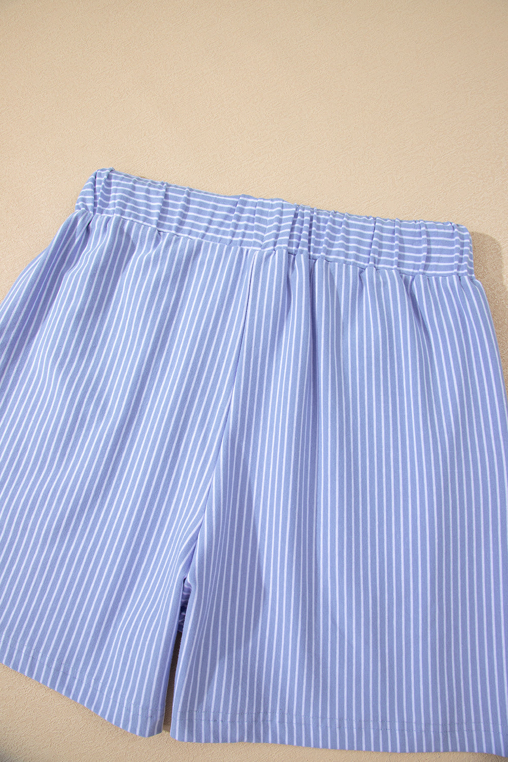 Sky Blue Stripe Dolman Sleeve Polo Shirt and Drawstring Shorts Set Short Sets JT's Designer Fashion