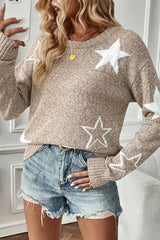 Khaki Star Pattern Drop Shoulder Sweater Sweaters JT's Designer Fashion