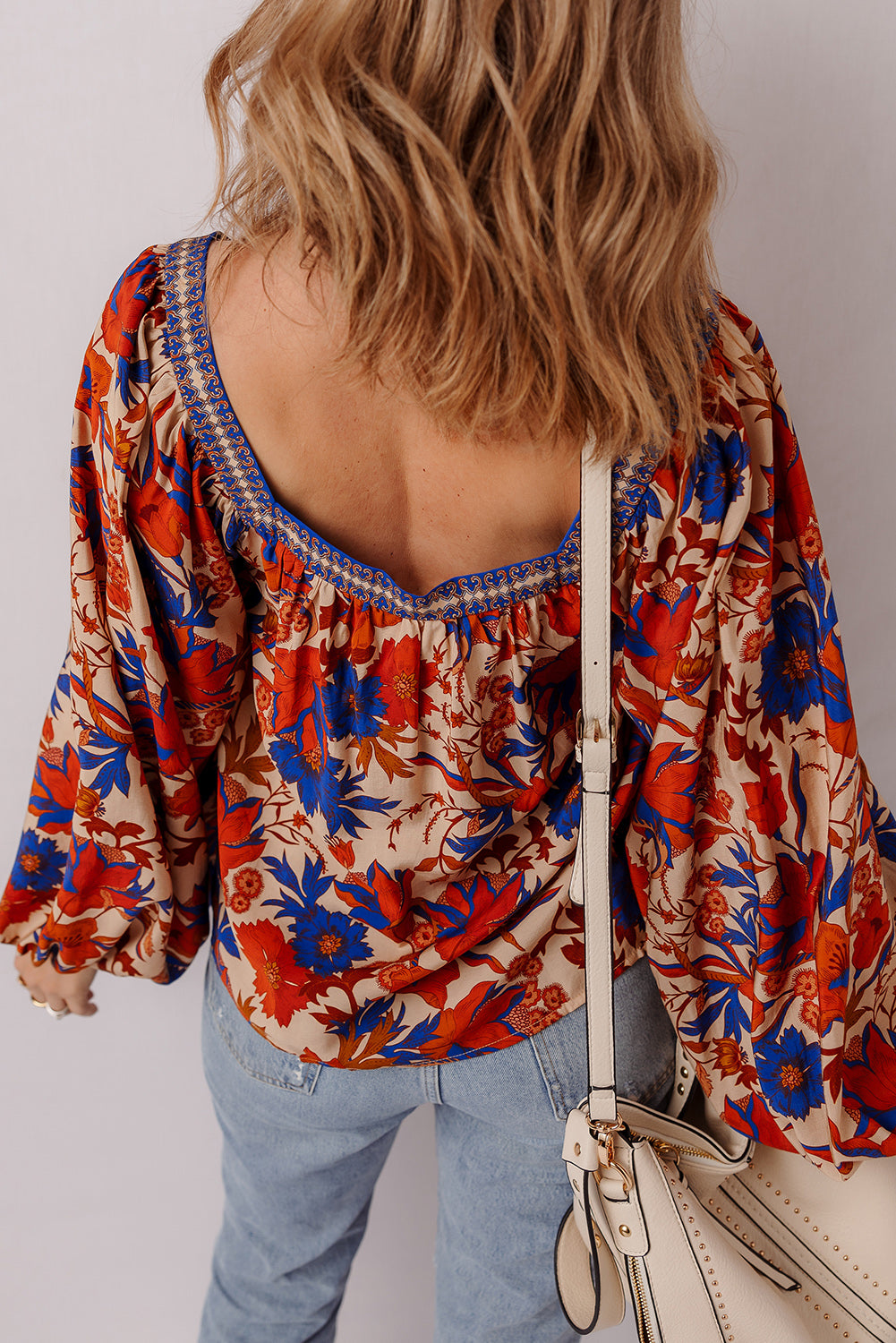 Multicolour Floral Print Square Neck Backless Loose Fit Blouse Blouses & Shirts JT's Designer Fashion