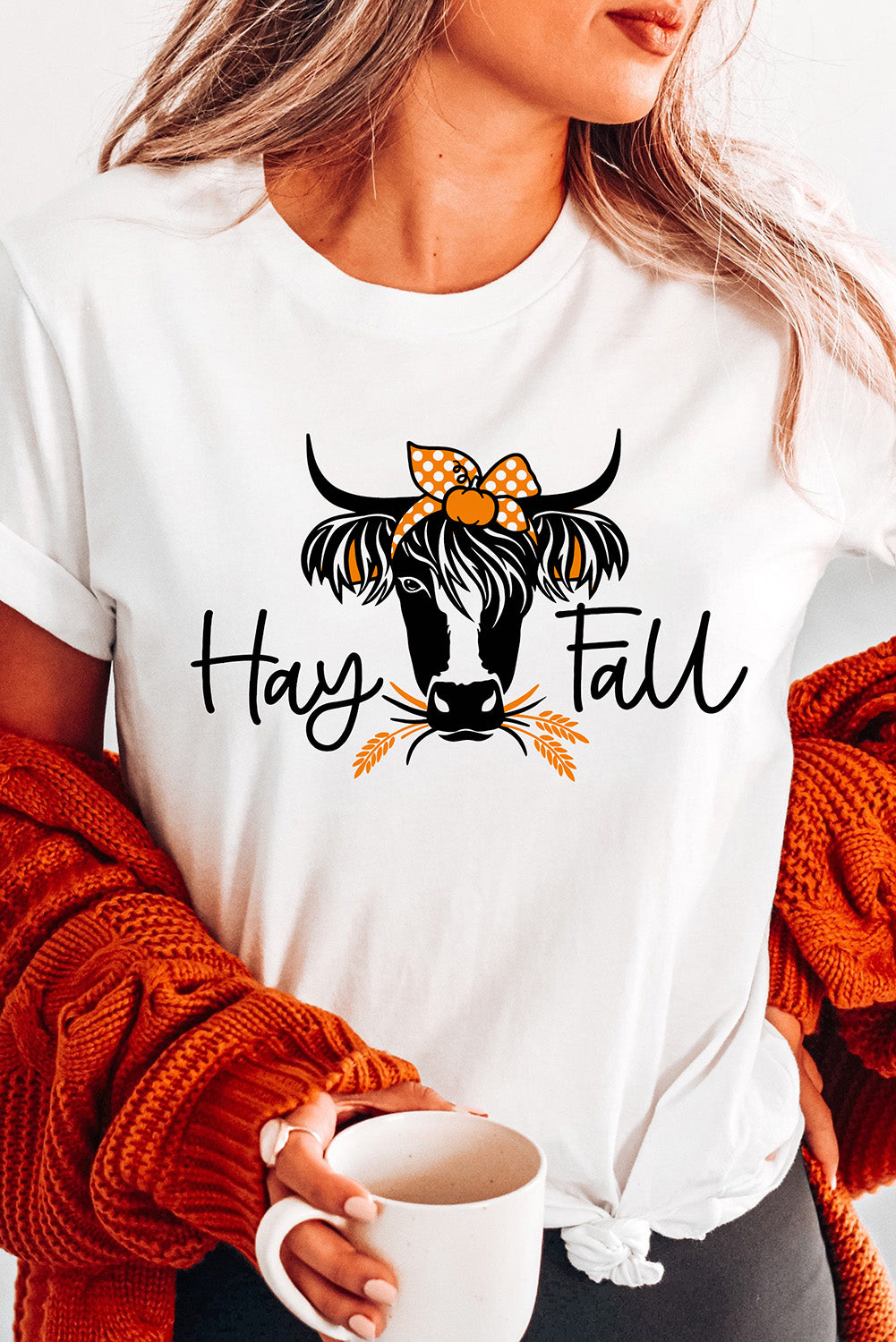 White Hay Fall Cow Head Graphic Tee Graphic Tees JT's Designer Fashion