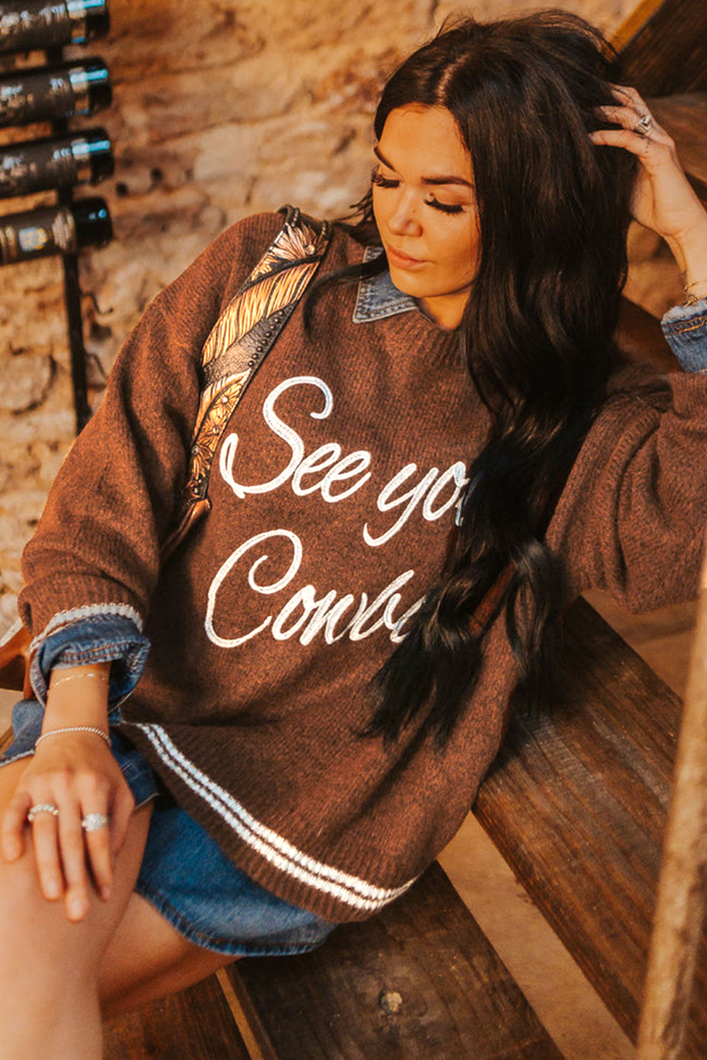 Coffee See You Cowboy Embroidered Western Graphic Sweater Sweaters JT's Designer Fashion