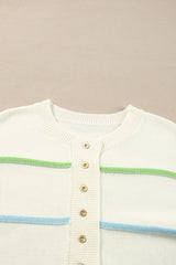 White Rainbow Stripes Drop Shoulder Baggy Henley Sweater Sweaters JT's Designer Fashion