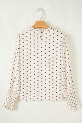 Apricot Polka Dot Print Frilled Collar Lantern Sleeve Blouse Blouses & Shirts JT's Designer Fashion