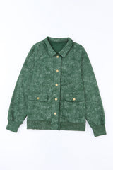 Green Vintage Washed Flap Pocket Button Shacket Jackets JT's Designer Fashion