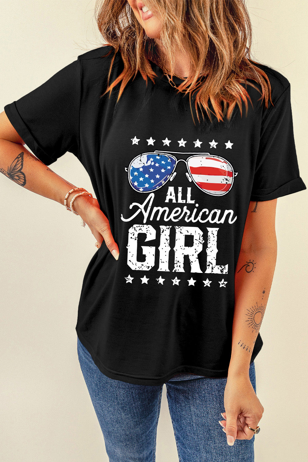 Black Stars and Stripes Glasses Slogan Graphic T Shirt Graphic Tees JT's Designer Fashion