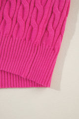 Rose Red Solid Cable Knit High Neck Drop Shoulder Sweater Sweaters JT's Designer Fashion