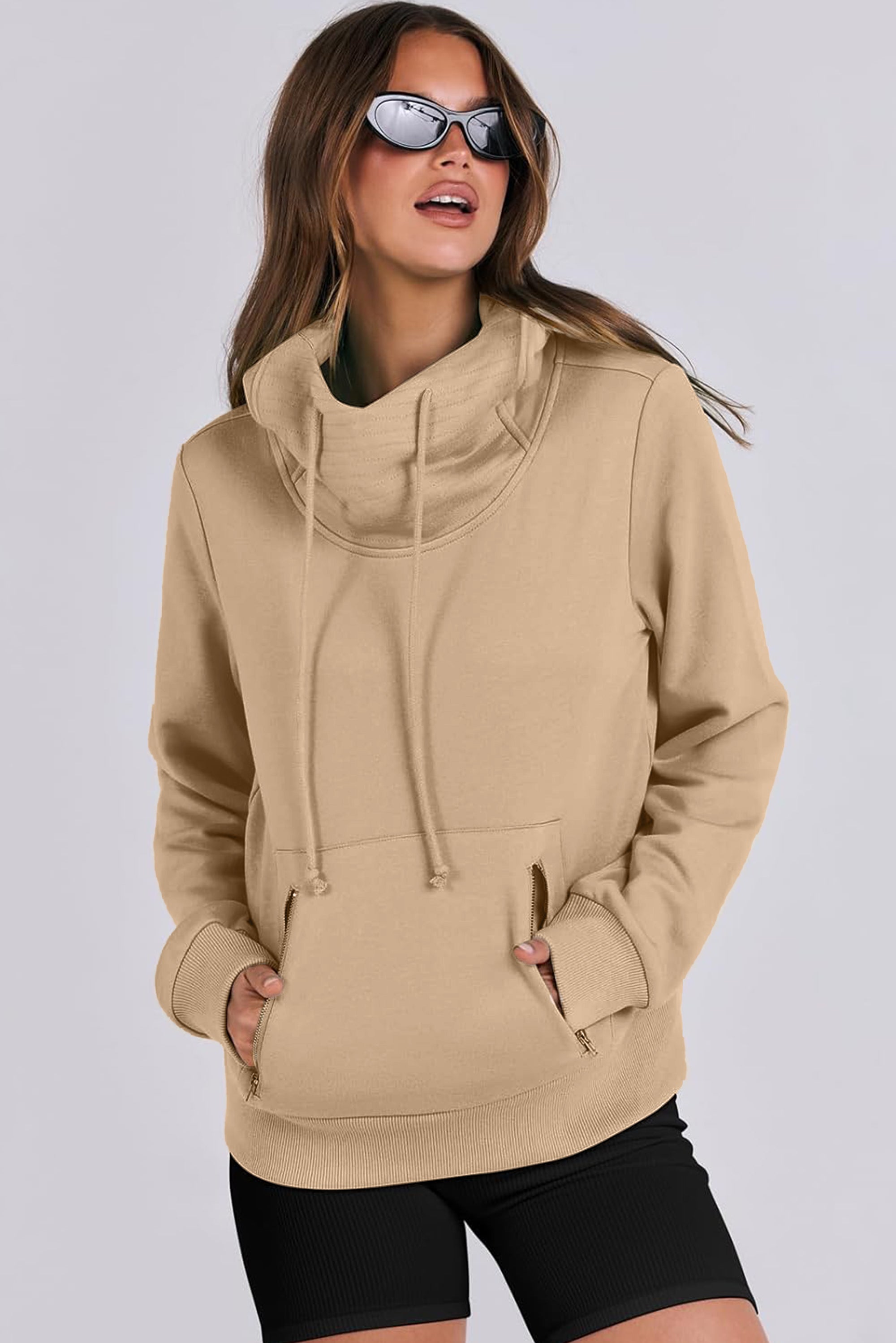 Parchment Zipped Pocket Cozy Drawstring Hoodie Sweatshirts & Hoodies JT's Designer Fashion