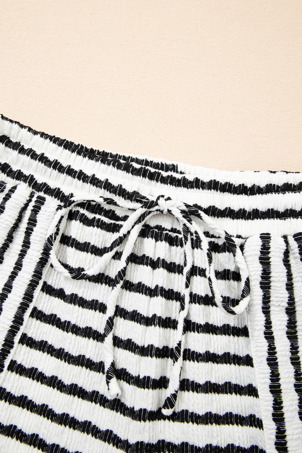 Black Stripe Knitted Short Sleeve Top and Drawstring Shorts Set Short Sets JT's Designer Fashion
