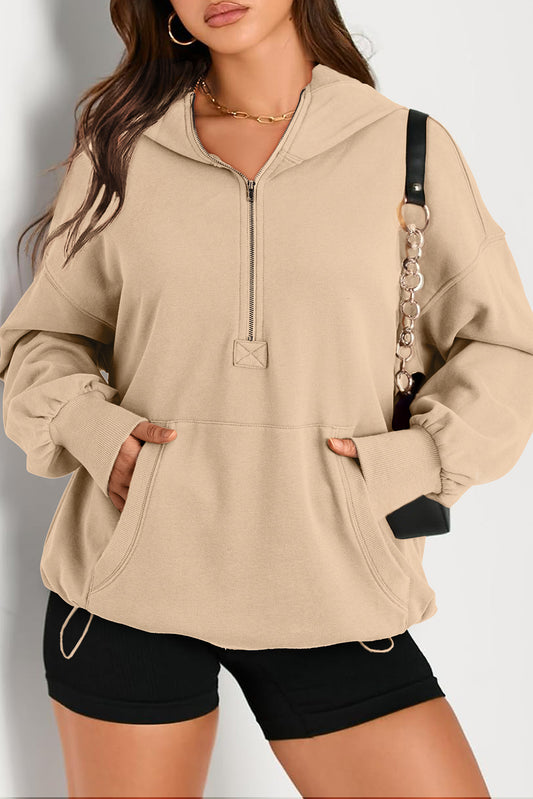 Parchment Solid Kangaroo Pocket Half Zipper Oversized Hoodie Sweatshirts & Hoodies JT's Designer Fashion