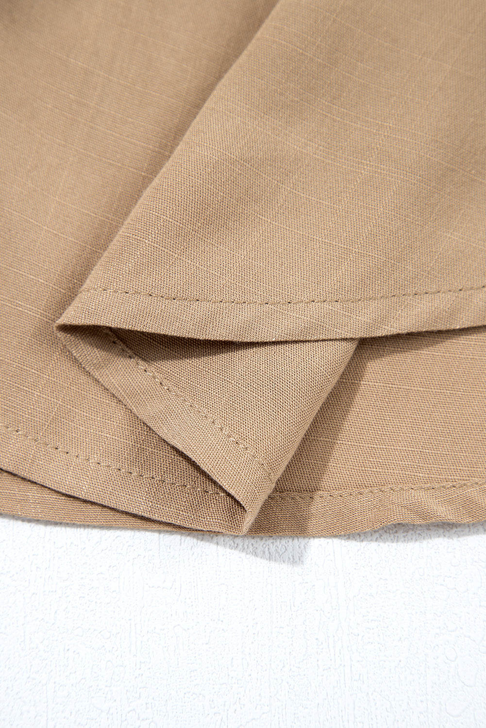Light French Beige Waffle Patchwork Button Up Frayed Hem Shirt Blouses & Shirts JT's Designer Fashion