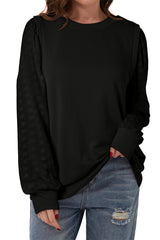 Black Textured Patchwork Round Neck Sweatshirt Sweatshirts & Hoodies JT's Designer Fashion