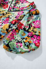 Green Floral Puff Sleeve V Neck Tassel Drawstring Dress Floral Dresses JT's Designer Fashion