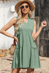 Moonlight Jade Split V Neck Tiered Flowy Sleeveless Dress Dresses JT's Designer Fashion