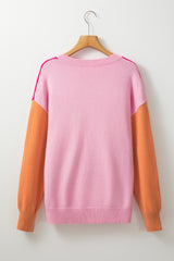 Bonbon Three Tone Contrast Round Neck Loose Sweater Sweaters JT's Designer Fashion