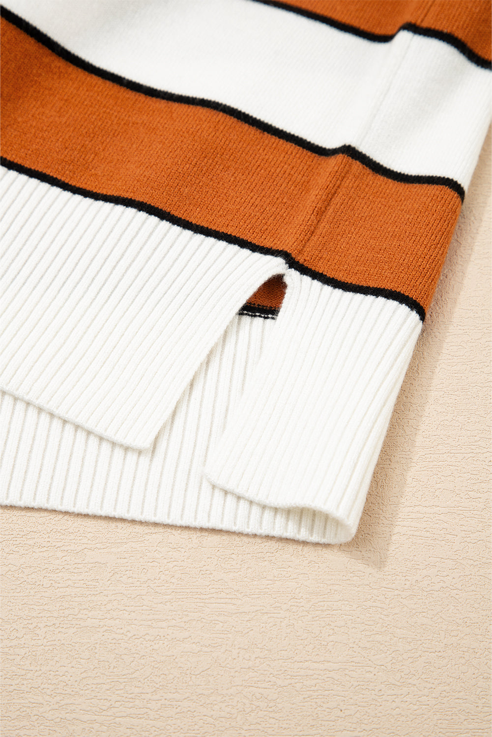 Brown Stripe Ribbed Polo Collar Drop Shoulder Sweater Sweaters JT's Designer Fashion