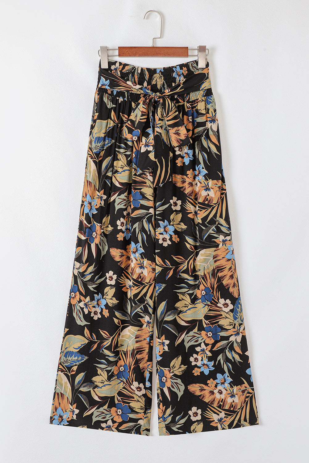 Multicolour Floral Shirred High Waist Wide Leg Pants with Tie Pants & Culotte JT's Designer Fashion