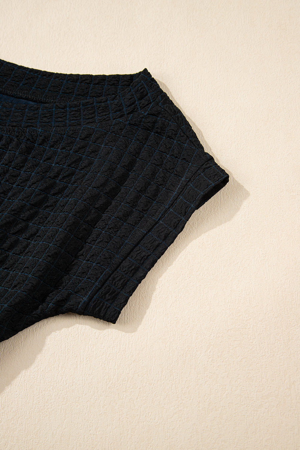 Black Checkered Mesh One Shoulder Short Sleeve Knotted Waist Jumpsuit Jumpsuits & Rompers JT's Designer Fashion