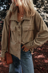 Dark Khaki Textured Chest Pocket Button-up Shacket Jackets JT's Designer Fashion