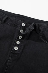 Black High Waist Button Front Flare Jeans Jeans JT's Designer Fashion