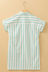Mint Green St Patricks Striped Wide Short Sleeve Shift Mini Shirt Dress Mini Dresses JT's Designer Fashion