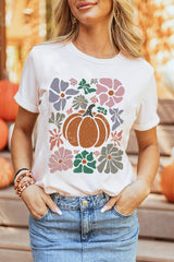 White Flower Pumpkin Distressed Graphic T Shirt Graphic Tees JT's Designer Fashion