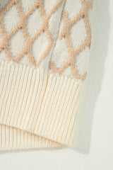 Oatmeal Diamond Knit Drop Shoulder Loose Sweater Sweaters JT's Designer Fashion