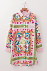 Multicolour Boho Floral Print Buttoned Long Sleeve Shirt Dress Floral Dresses JT's Designer Fashion